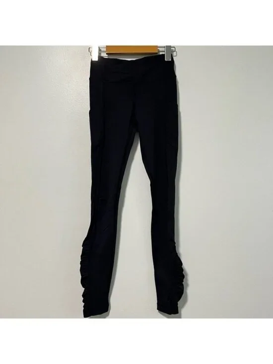 Lululemon Women’s Black High-Rise Leggings with Ruffle Detail - Size 2 - Picture 5 of 11